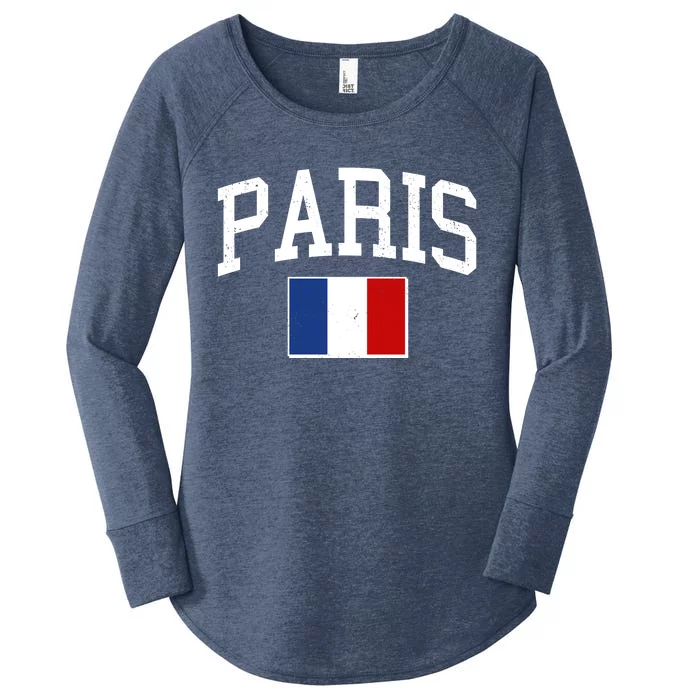 Sporty Paris France Flag Logo Sports Fan Women's Perfect Tri Tunic Long Sleeve Shirt