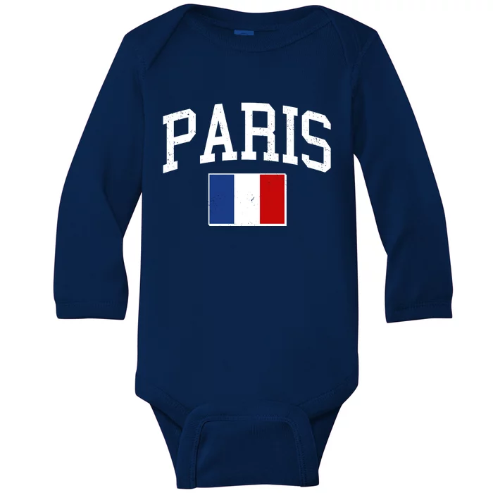 Sporty Paris France Flag Logo Sports Fan Baby Long Sleeve Bodysuit