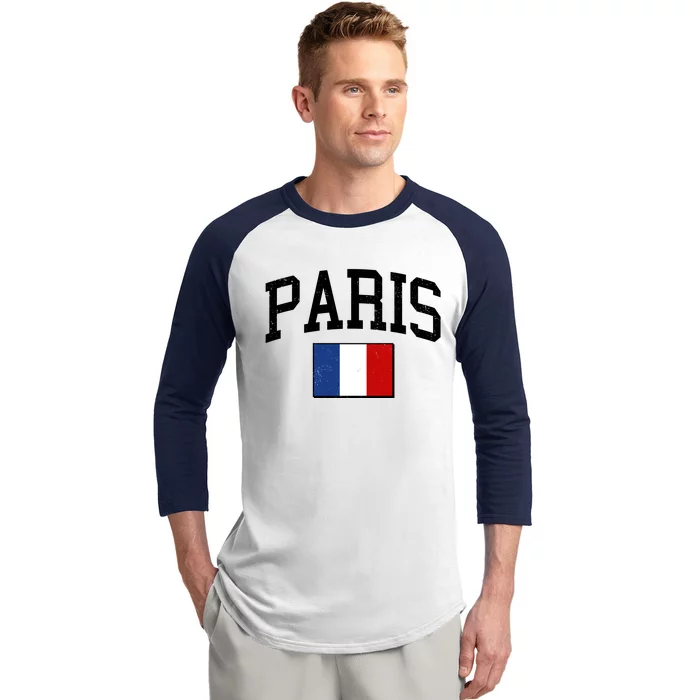 Sporty Paris France Flag Logo Sports Fan Baseball Sleeve Shirt