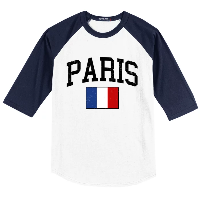 Sporty Paris France Flag Logo Sports Fan Baseball Sleeve Shirt