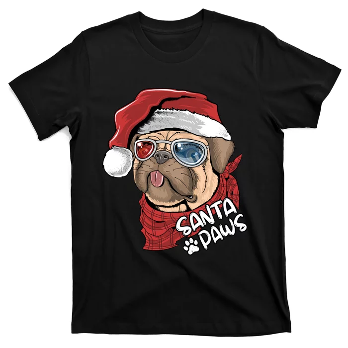 Santa Paws Pug Christmas Tee Kids Boys Xmas Funny Gift Pugmas Gift T-Shirt