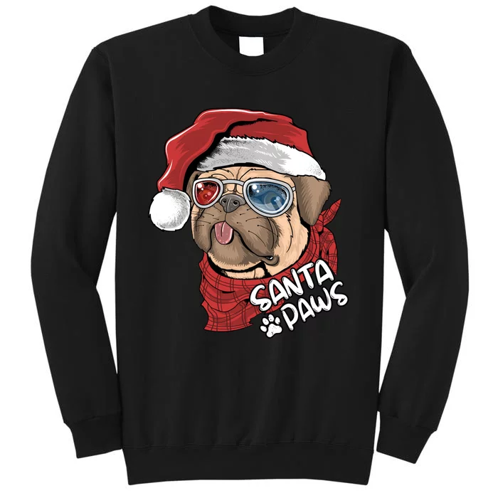 Santa Paws Pug Christmas Tee Kids Boys Xmas Funny Gift Pugmas Gift Tall Sweatshirt