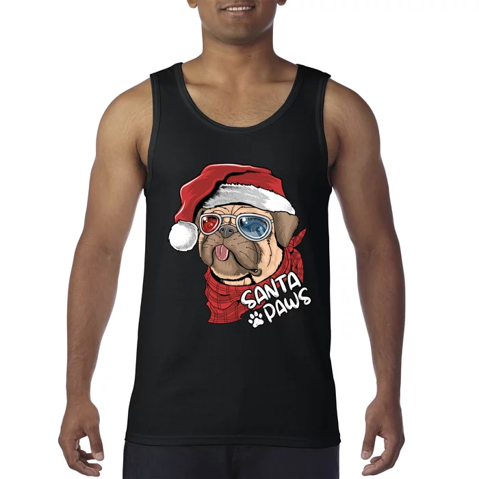 Santa Paws Pug Christmas Tee Kids Boys Xmas Funny Gift Pugmas Gift Tank Top