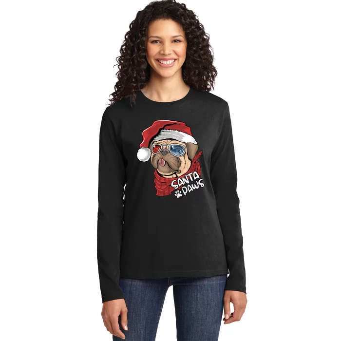 Santa Paws Pug Christmas Tee Kids Boys Xmas Funny Gift Pugmas Gift Ladies Long Sleeve Shirt