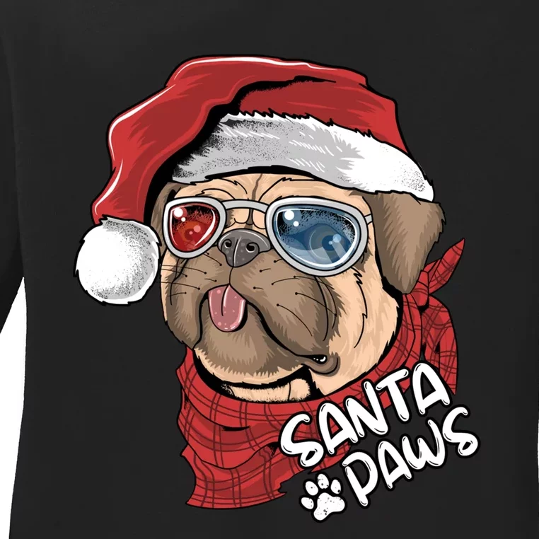 Santa Paws Pug Christmas Tee Kids Boys Xmas Funny Gift Pugmas Gift Ladies Long Sleeve Shirt