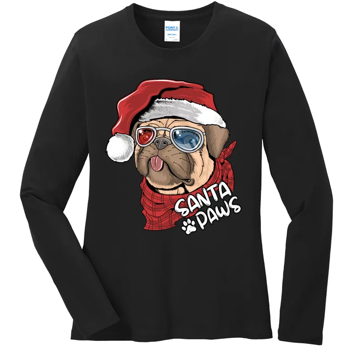 Santa Paws Pug Christmas Tee Kids Boys Xmas Funny Gift Pugmas Gift Ladies Long Sleeve Shirt