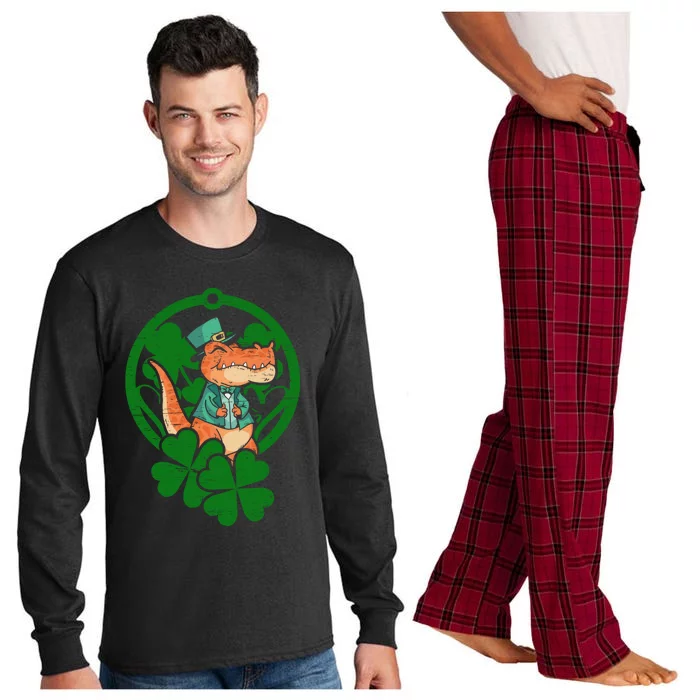 St Patrick`s Patricks Day Irish Lucky Dinosaur Tgiftrex Cute Gift Long Sleeve Pajama Set