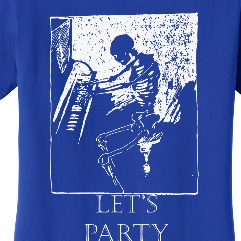 Skeleton Playing Piano Lets Party Halloween Women's T-Shirt