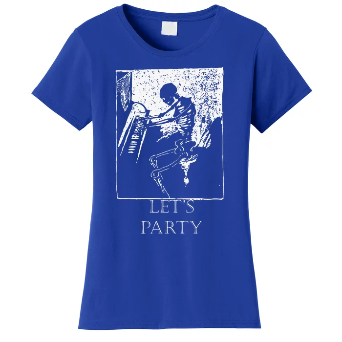 Skeleton Playing Piano Lets Party Halloween Women's T-Shirt