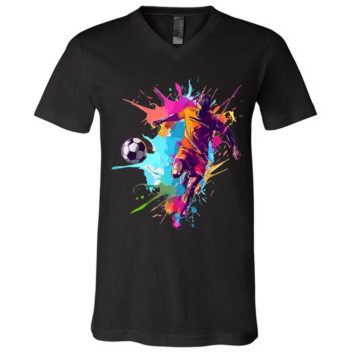 Soccer Player Paint Splash V-Neck T-Shirt