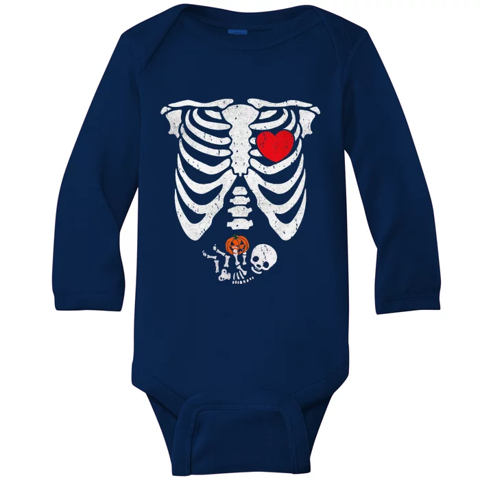 Skeleton Pregnancy Pregnant Baby Halloween Costume Mom Funny Baby Long Sleeve Bodysuit