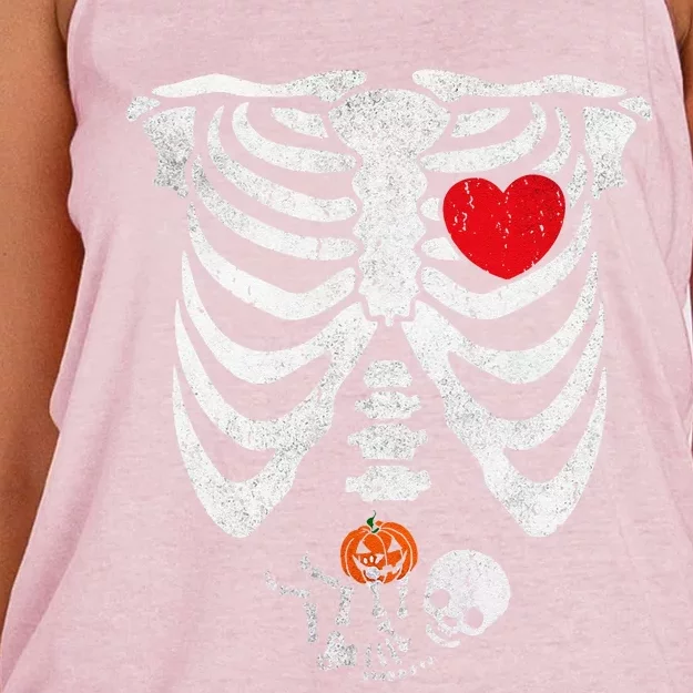 Skeleton Pregnancy Pregnant Baby Halloween Costume Mom Funny Women's Knotted Racerback Tank