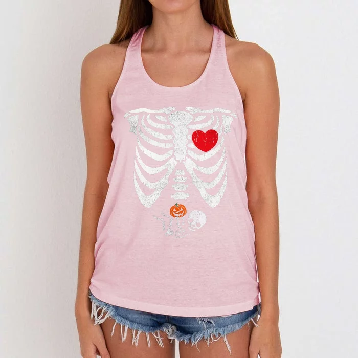 Skeleton Pregnancy Pregnant Baby Halloween Costume Mom Funny Women's Knotted Racerback Tank