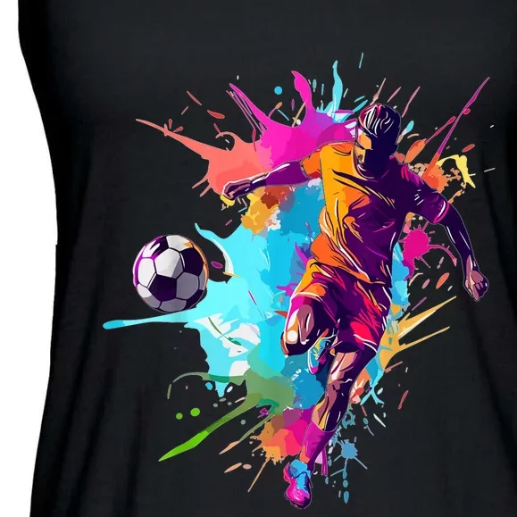 Soccer Player Paint Splash Ladies Essential Flowy Tank