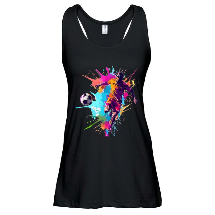 Soccer Player Paint Splash Ladies Essential Flowy Tank