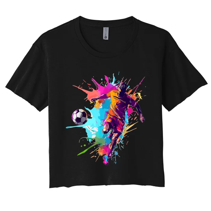 Soccer Player Paint Splash Women's Crop Top Tee