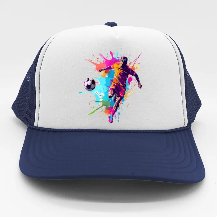 Soccer Player Paint Splash Trucker Hat