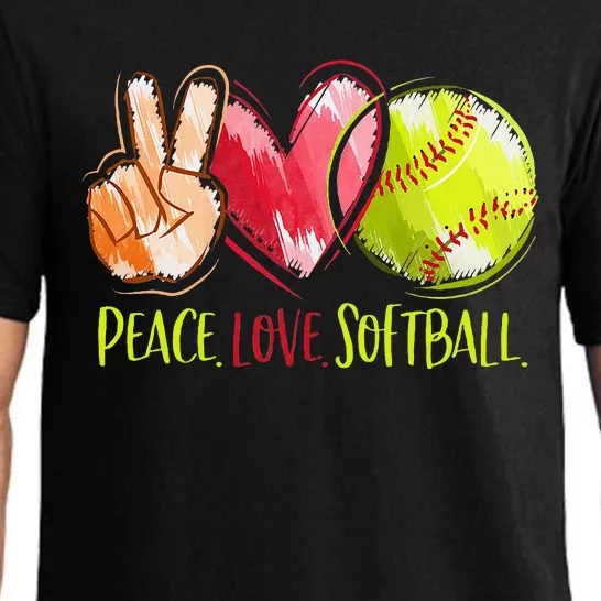 Softball Player Peace Love Softball Pajama Set