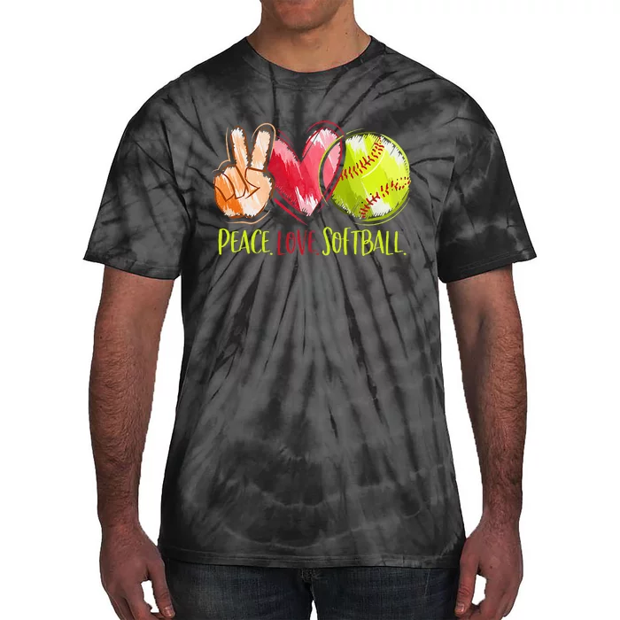 Softball Player Peace Love Softball Tie-Dye T-Shirt