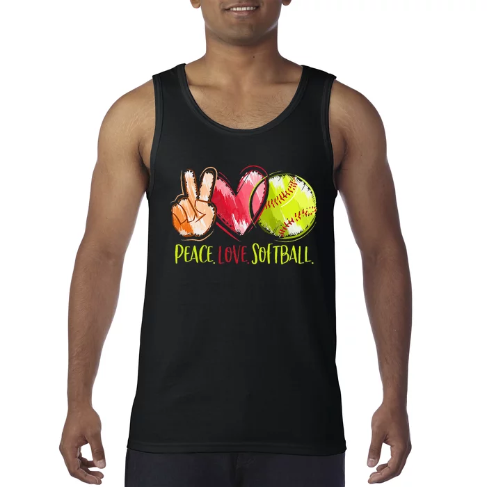 Softball Player Peace Love Softball Tank Top