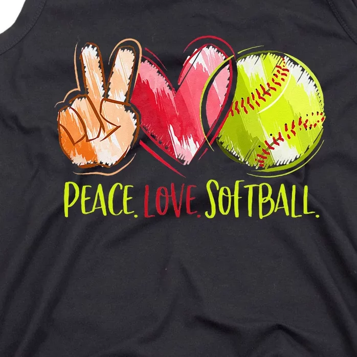 Softball Player Peace Love Softball Tank Top