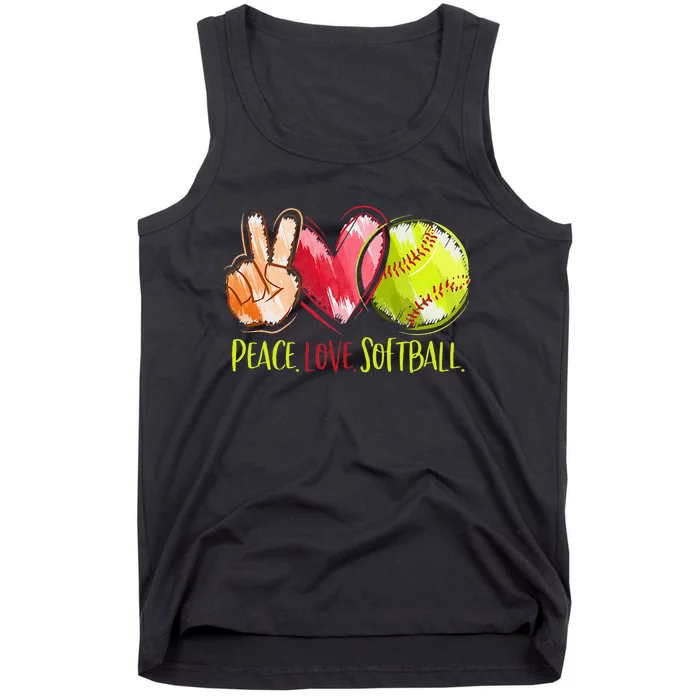 Softball Player Peace Love Softball Tank Top