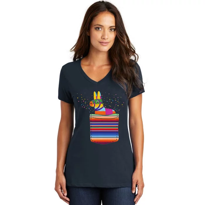 Serape Pocket Pinata Mexican Fiesta (Not An Actual Pocket) Women's V-Neck T-Shirt