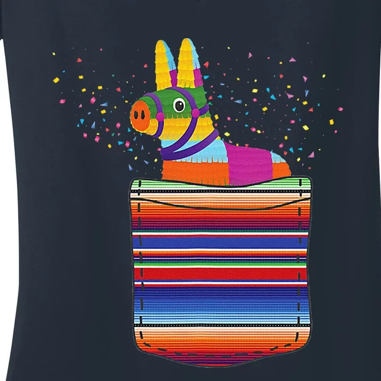 Serape Pocket Pinata Mexican Fiesta (Not An Actual Pocket) Women's V-Neck T-Shirt