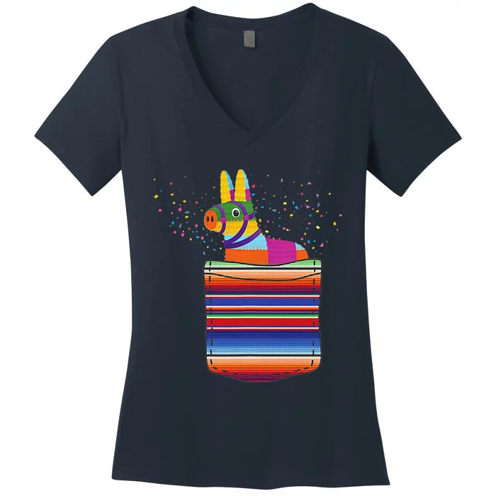 Serape Pocket Pinata Mexican Fiesta (Not An Actual Pocket) Women's V-Neck T-Shirt