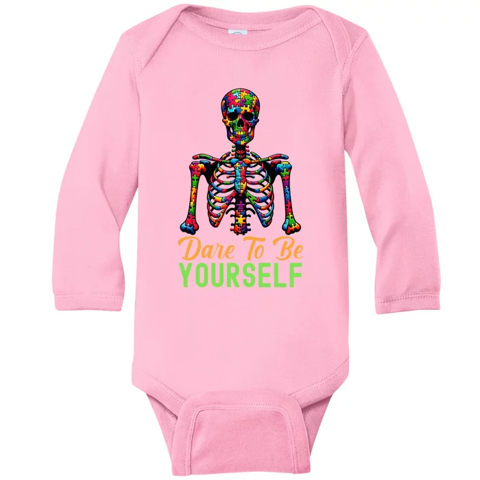 Skeleton Puzzle Pieces Autism Awareness Dare To Be Yourself Gift Baby Long Sleeve Bodysuit