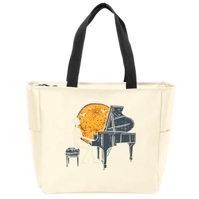 Skeleton Playing Piano Moon Halloween Zip Tote Bag