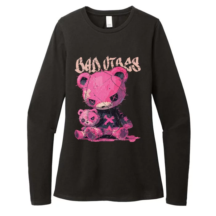 Stitched Pin.K Plush Bear Cute Gothic Womens CVC Long Sleeve Shirt