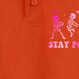 Stay Positive Pink Breast Cancer Halloween Spooky Skeleton Cute Gift Dry Zone Grid Performance Polo