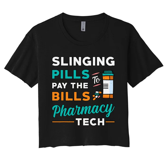 Slinging Pills Pharmacy Tech Vintage Technician Pharmacist Women's Crop Top Tee