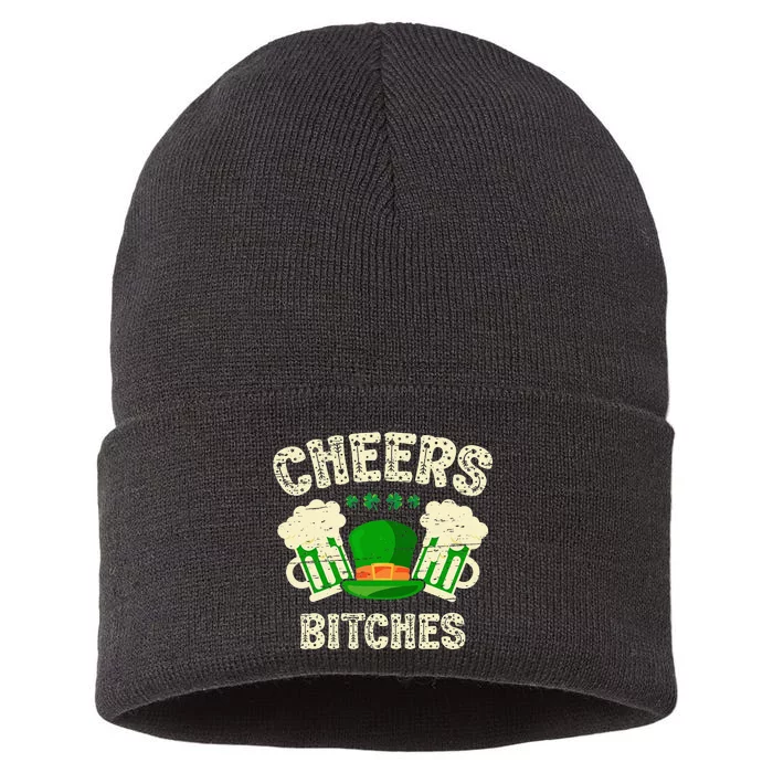 St. Patrick`s Patricks Day Irish Cheers Bitches Lucky Beer Sustainable Knit Beanie