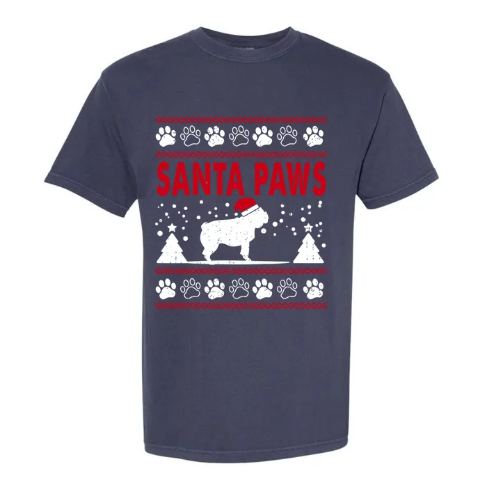 Santa Paw Pug Dog Merry Christmas Funny Pajamas Ugly Xmas Gift Garment-Dyed Heavyweight T-Shirt