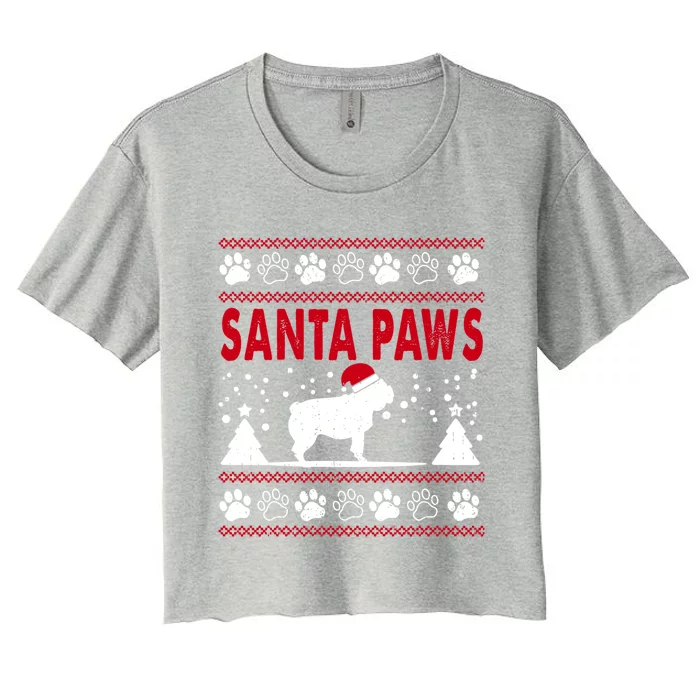 Santa Paw Pug Dog Merry Christmas Funny Pajamas Ugly Xmas Gift Women's Crop Top Tee