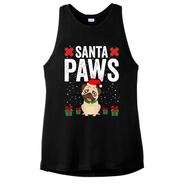 Santa Paws Pug Dog Funny Christmas Pugmas Gift Ladies Tri-Blend Wicking Tank