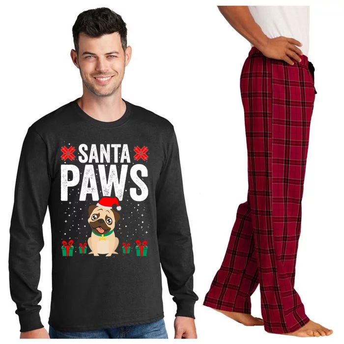 Santa Paws Pug Dog Funny Christmas Pugmas Gift Long Sleeve Pajama Set