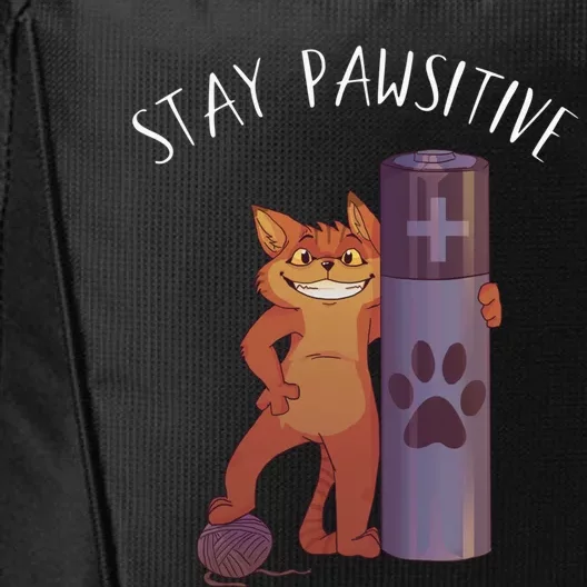 Stay Pawsitive Positive Cat Paw Print Kitty Motivational Pun Gift City Backpack