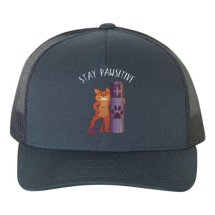 Stay Pawsitive Positive Cat Paw Print Kitty Motivational Pun Gift Yupoong Adult 5-Panel Trucker Hat