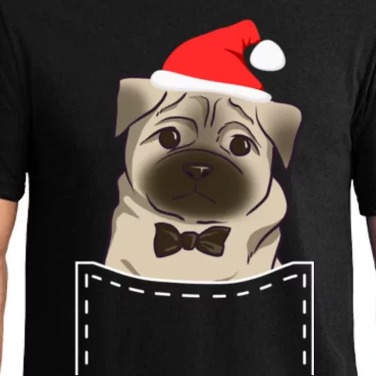 Santa Pug Puppy In Pocket Tee Funny Dog Lover Christmas Gift Pajama Set