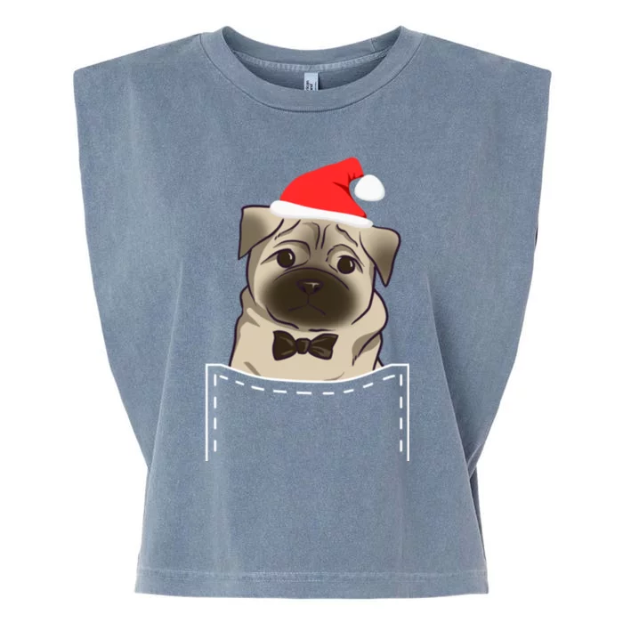 Santa Pug Puppy In Pocket Tee Funny Dog Lover Christmas Gift Garment-Dyed Women's Muscle Tee