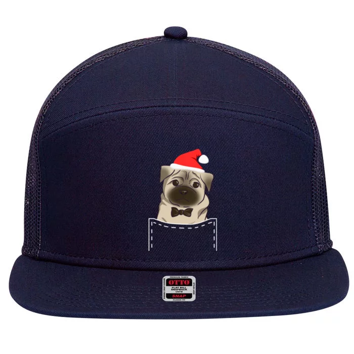 Santa Pug Puppy In Pocket Tee Funny Dog Lover Christmas Gift 7 Panel Mesh Trucker Snapback Hat