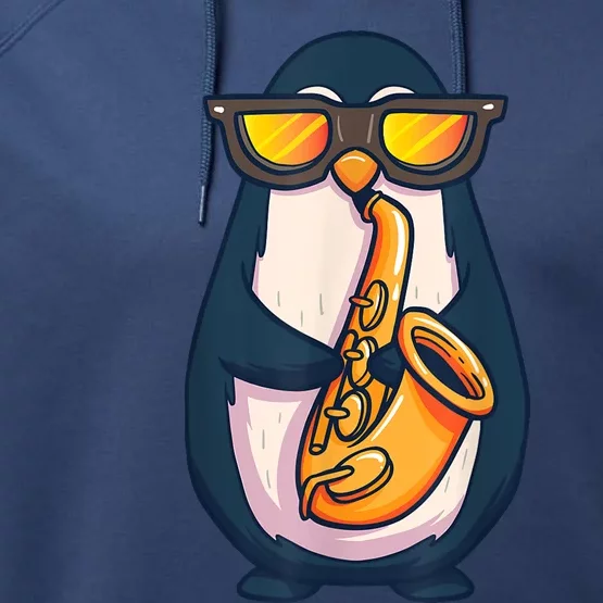 Saxophone Player Penguin Jazz Band Music Animal Lovers Gift Performance Fleece Hoodie