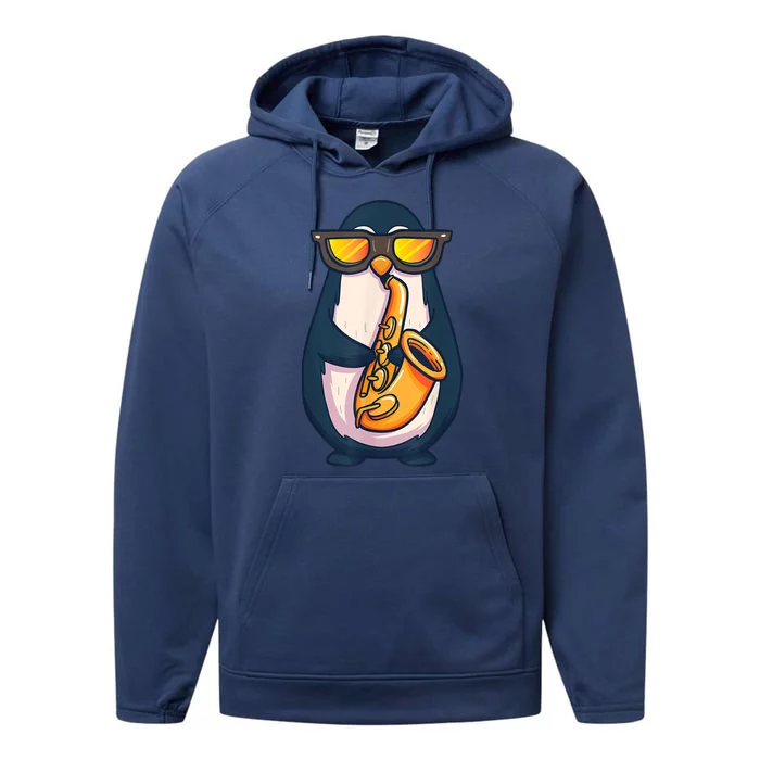 Saxophone Player Penguin Jazz Band Music Animal Lovers Gift Performance Fleece Hoodie