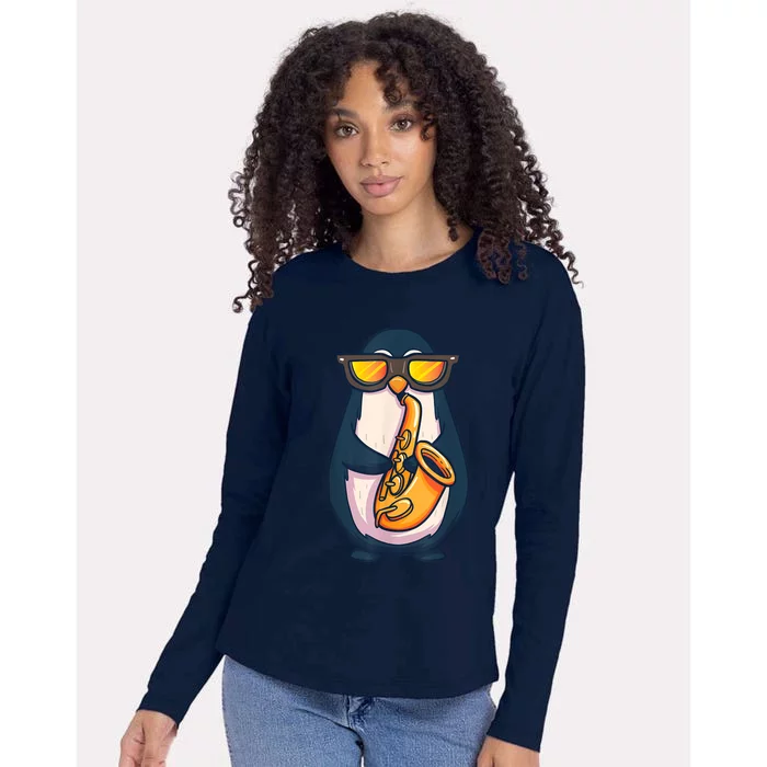 Saxophone Player Penguin Jazz Band Music Animal Lovers Gift Womens Cotton Relaxed Long Sleeve T-Shirt