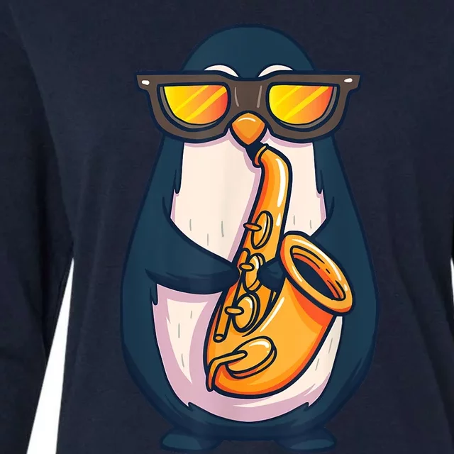 Saxophone Player Penguin Jazz Band Music Animal Lovers Gift Womens Cotton Relaxed Long Sleeve T-Shirt