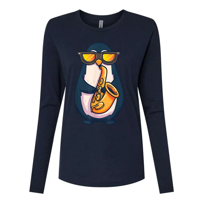 Saxophone Player Penguin Jazz Band Music Animal Lovers Gift Womens Cotton Relaxed Long Sleeve T-Shirt