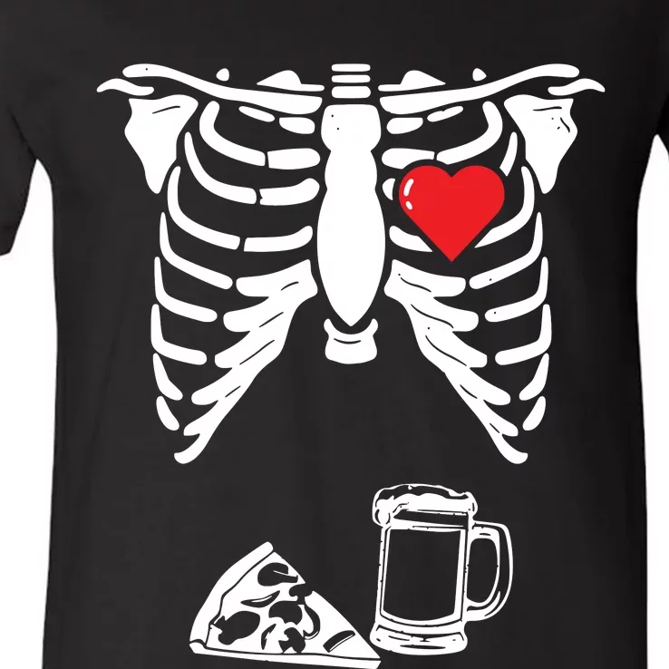 Skeleton Pregnancy Pizza Beer Xray Halloween Soon Dad Sweatshirt V-Neck T-Shirt